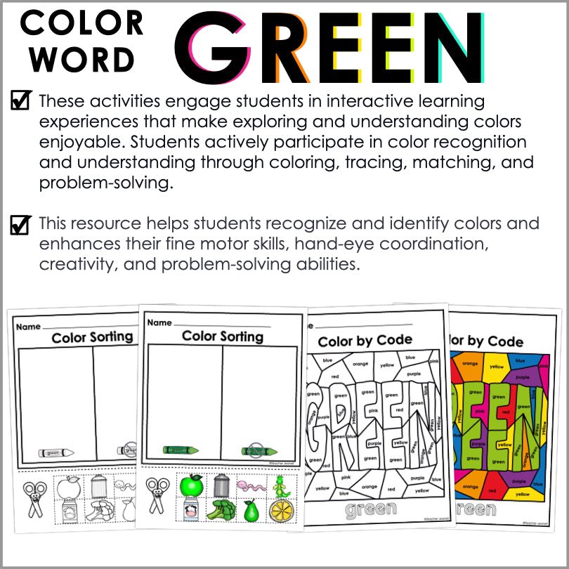 Color:green Activity Activity Color Green Worksheets and Activities for Fun Color Identification ...