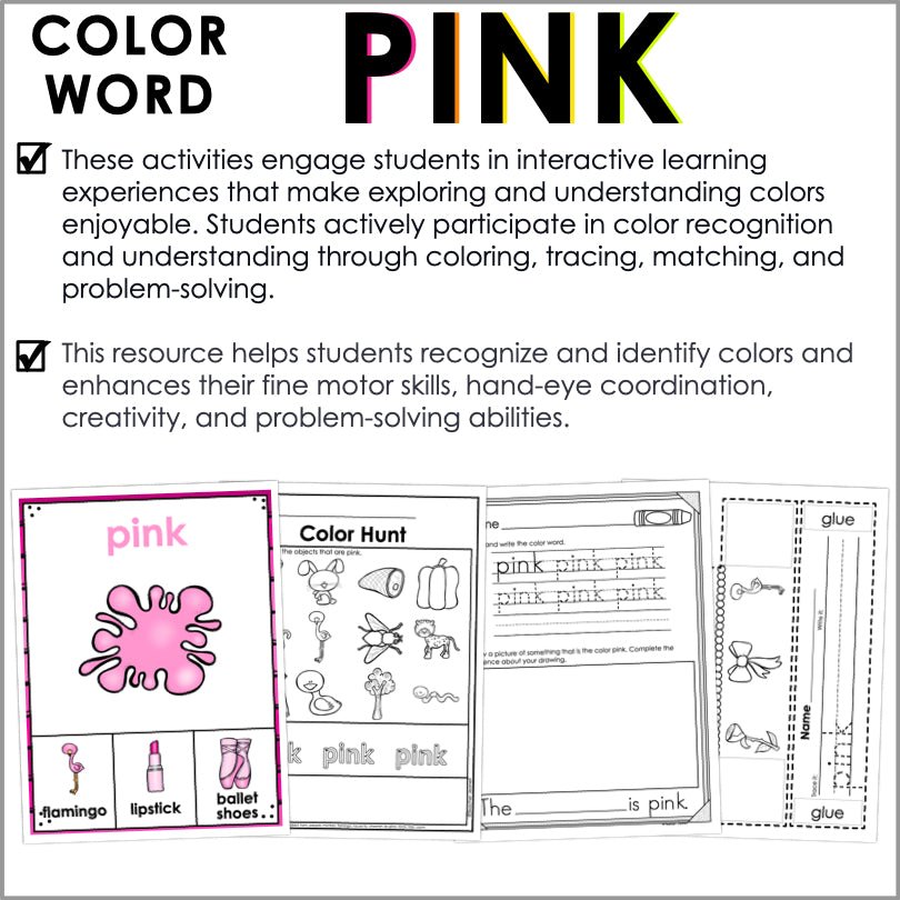 Pink Color Learning Color Pink Worksheets and Activities for Preschool and Kindergarten ...