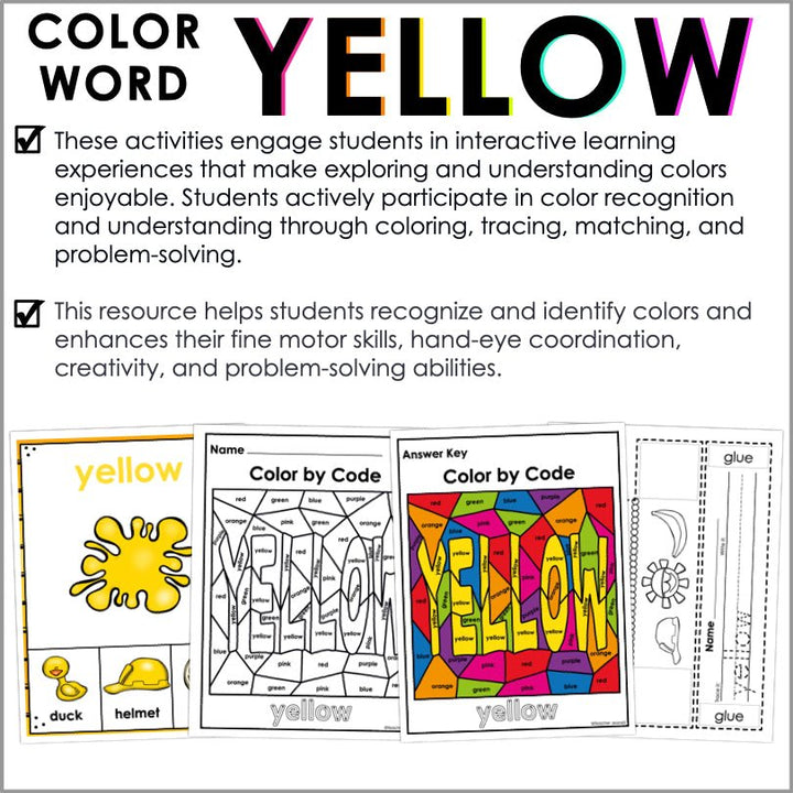 Color Yellow Worksheets and Activities | Color Identification - Teacher Jeanell