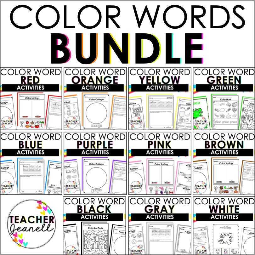 Colors and Color Words Worksheets and Activities Bundle | Color Identification | Color Recognition - Teacher Jeanell