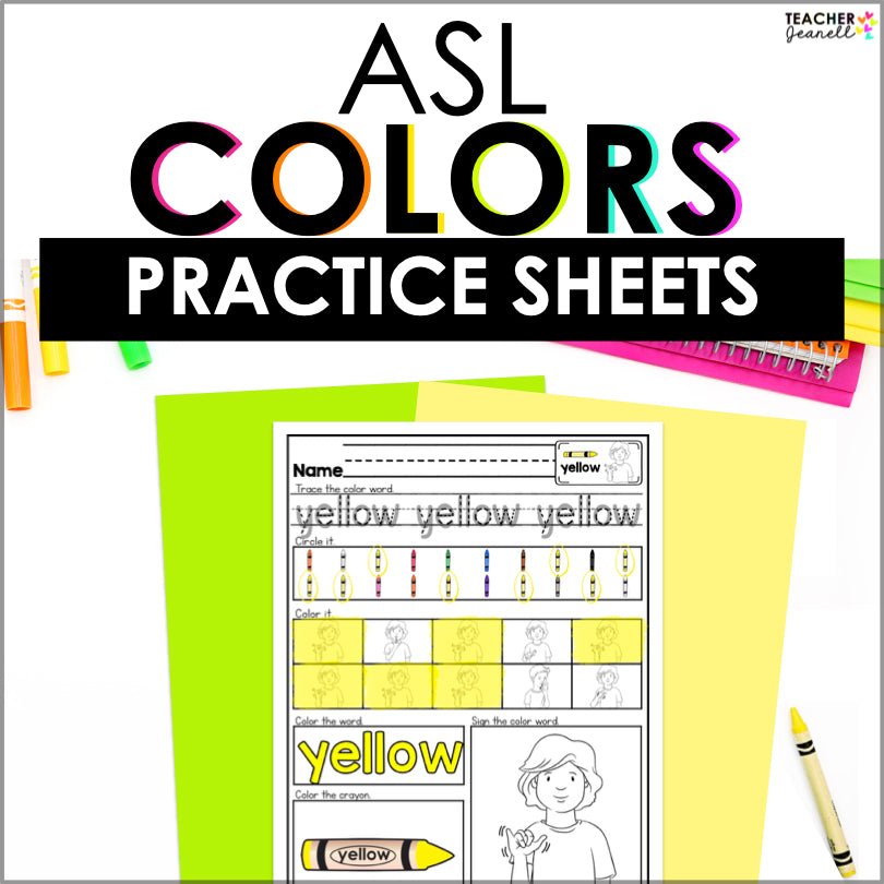 Asl Color Code Worksheet Colors in ASL Worksheets for Fun Sign Language Practice – Teacher Jeanell