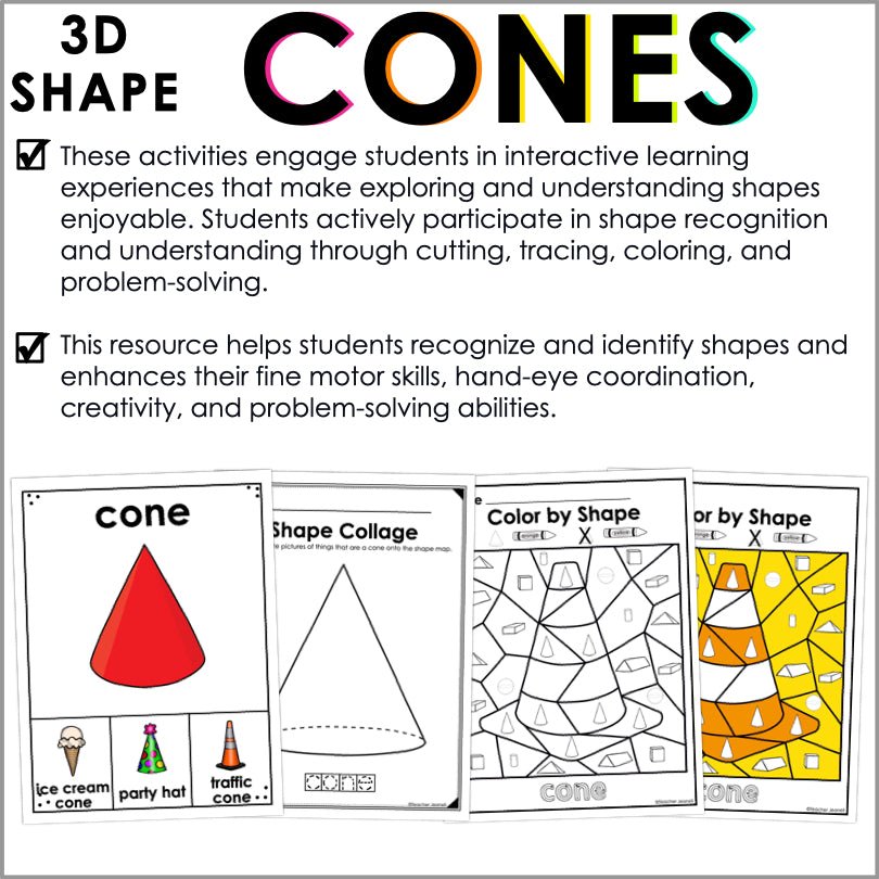 Cone | 3D Shapes Worksheets | Shape Recognition - Teacher Jeanell