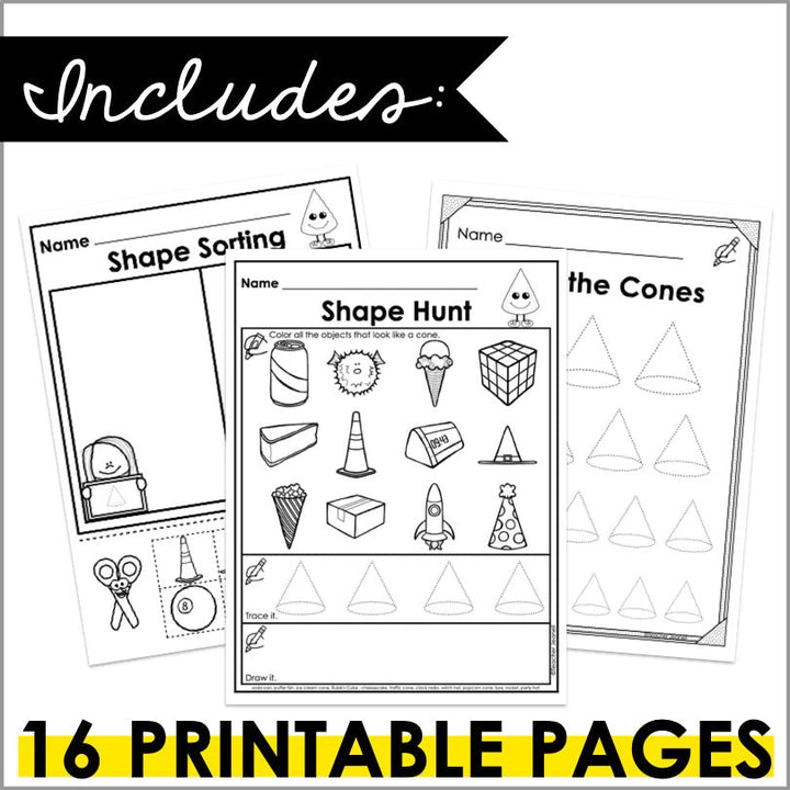 Cone | 3D Shapes Worksheets | Shape Recognition - Teacher Jeanell