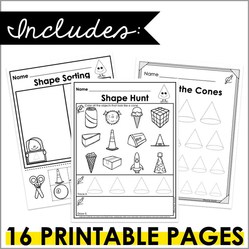 cone-3d-shapes-worksheets-shape-recognition-teacher-jeanell for Free Printable 3d Shapes Worksheets For Kindergarten Cone - 3D Shapes Worksheets - Shape Recognition – Teacher Jeanell for Free Printable 3d Shapes Worksheets For Kindergarten
