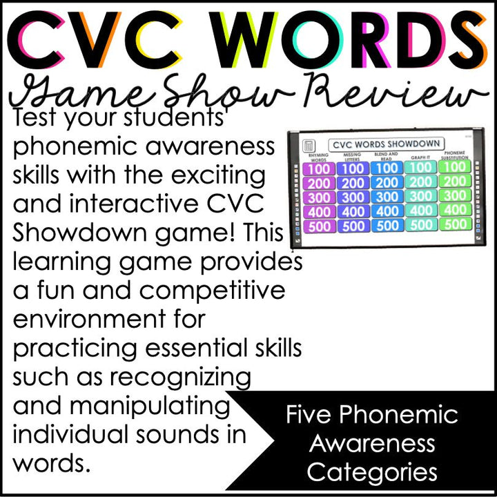CVC Words Game Show | Phonemic Awareness Trivia - Teacher Jeanell