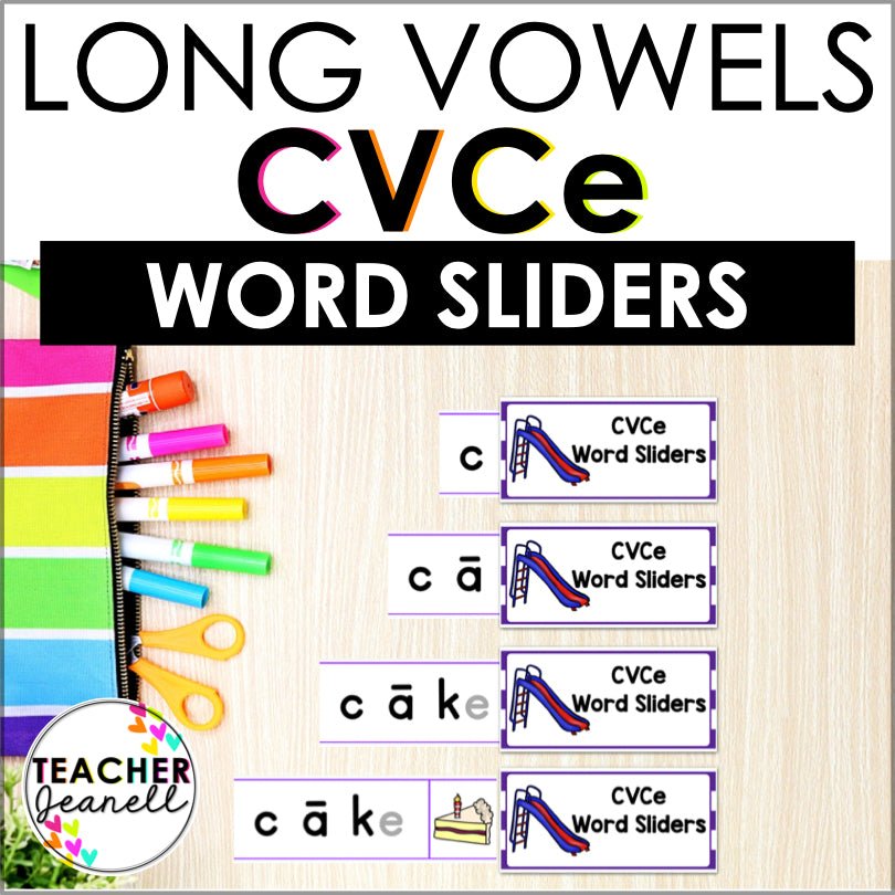 CVCe Word Sliders - Magic e Segmenting and Blending Word Slider Cards - Silent e - Teacher Jeanell