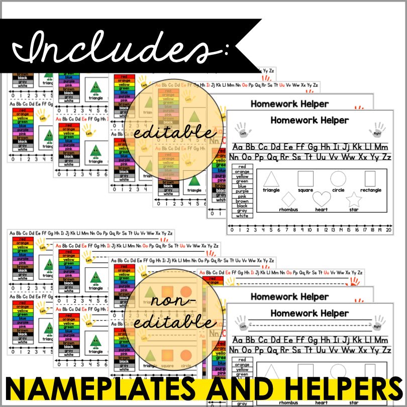 Desk Name Tags | Desk Name Plates | PreK - K - Editable | Homework Helper - Teacher Jeanell
