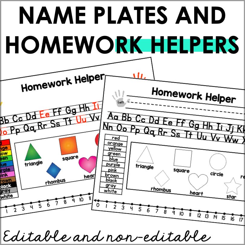 Desk Name Tags | Desk Name Plates | PreK - K - Editable | Homework Helper - Teacher Jeanell