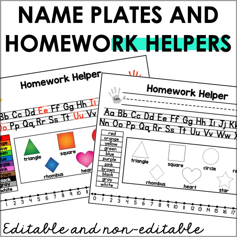 Homework Helper Names Editable Desk Name Tags and Homework Helper for PreK and Kindergarten ...