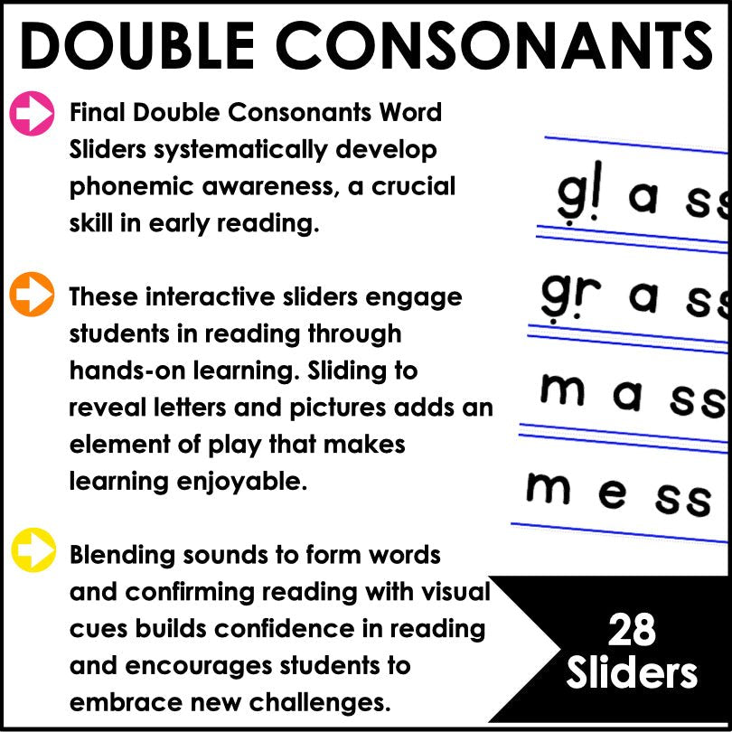 Double Final Consonants Segmenting and Blending Cards Word Sliders - Teacher Jeanell