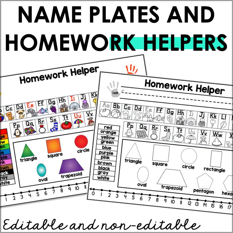 Editable Desk Name Tags / Student Desk Name Plates for Kindergarten / Homework Helper - Teacher Jeanell