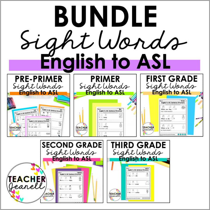 English to ASL Sentence Structure Sight Words Bundle - ASL Grammar - Teacher Jeanell