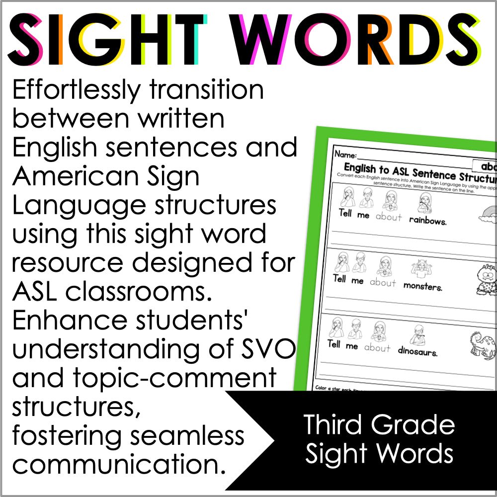 English to ASL Sentence Structure Third Grade Sight Words - ASL Grammar - Teacher Jeanell
