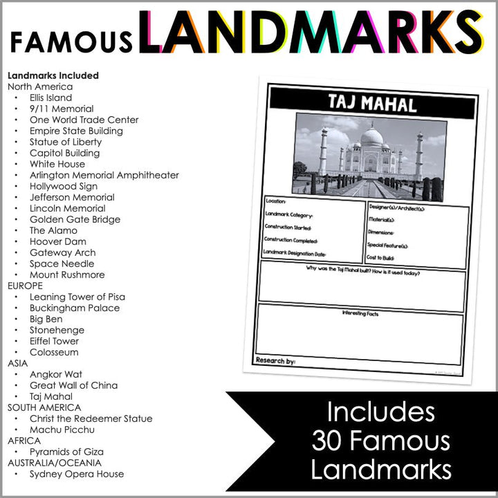 Famous Landmarks Research Project - Teacher Jeanell