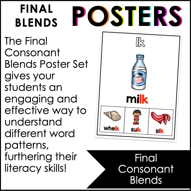 Final Consonant Blends Examples Final Consonant Blends Poster Set for Boosting Reading and Writing ...