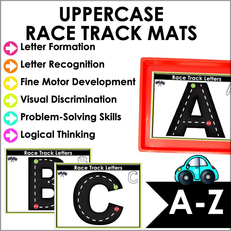Fine Motor Skills Activities Race Car Track Alphabet Letters and Numbers - Teacher Jeanell