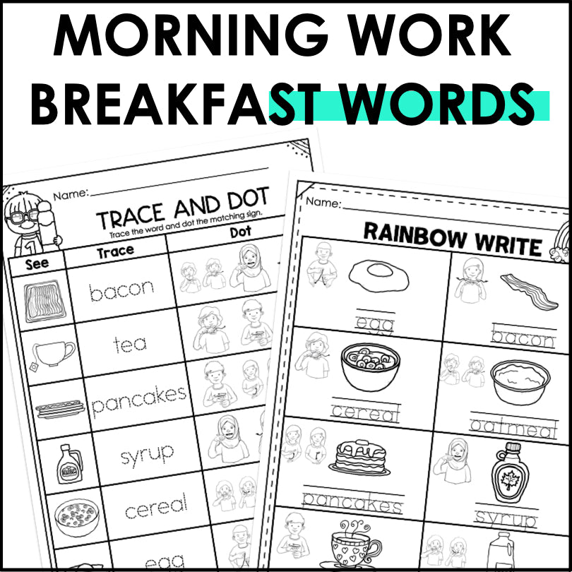 FREE ASL Daily Practice - Breakfast Words ASL Morning Work PDF - Teacher Jeanell