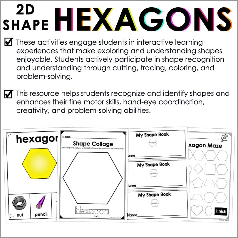 Hexagon | 2D Shapes Worksheets | Shape Recognition - Teacher Jeanell