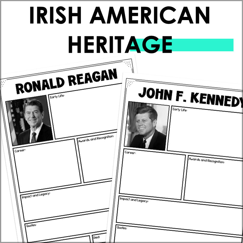 Irish American Heritage Month Research Project Graphic Organizers - Teacher Jeanell