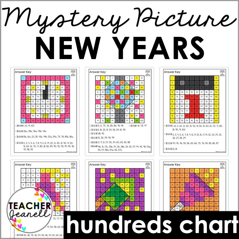 New Years Mystery Picture Hundreds Chart - New Years Math - Teacher Jeanell