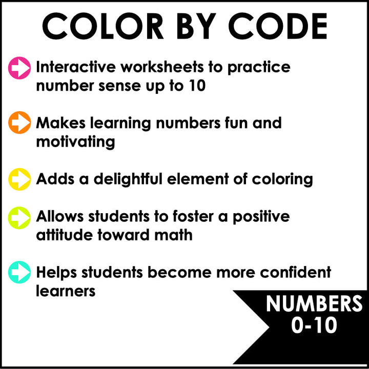 Number Sense 0-10 Color by Code Worksheets - Teacher Jeanell