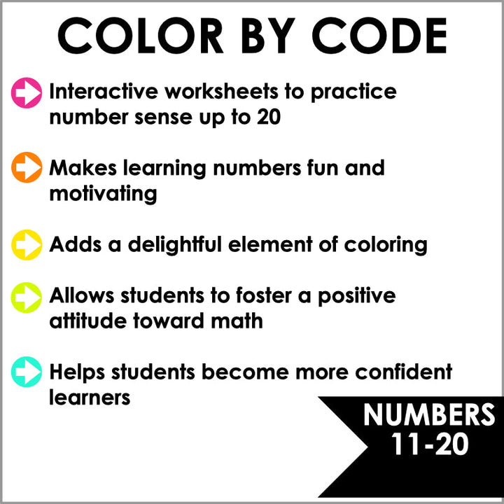 Number Sense 11-20 Color by Code Worksheets - Teacher Jeanell