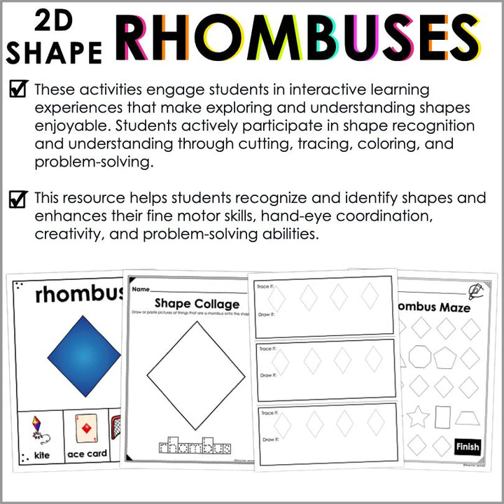 Rhombus | Diamond | 2D Shapes Worksheets | Shape Recognition - Teacher Jeanell