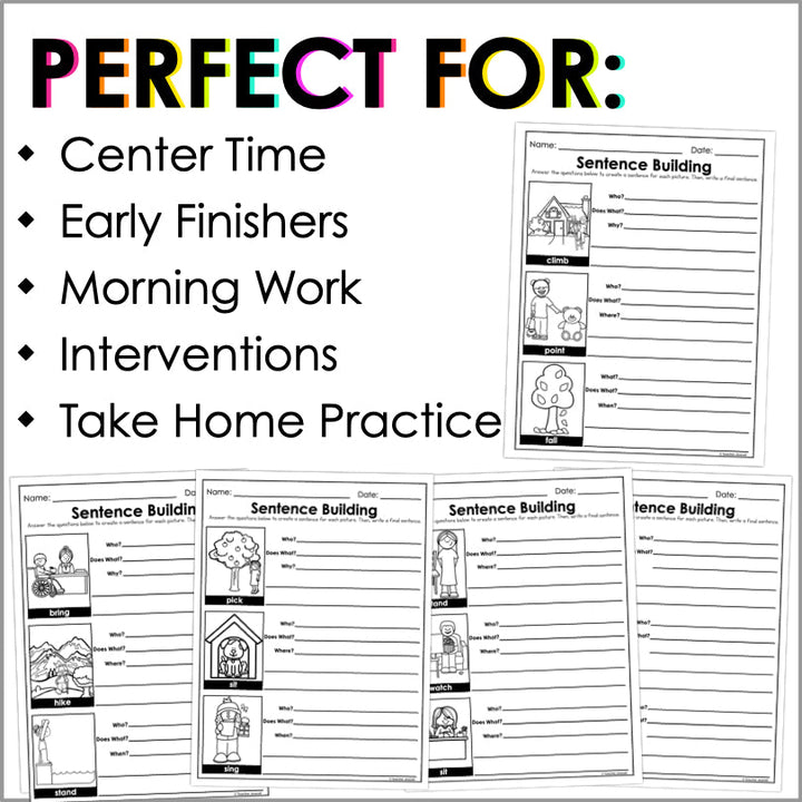 Sentence Structure Worksheets - Action Verbs - Teacher Jeanell