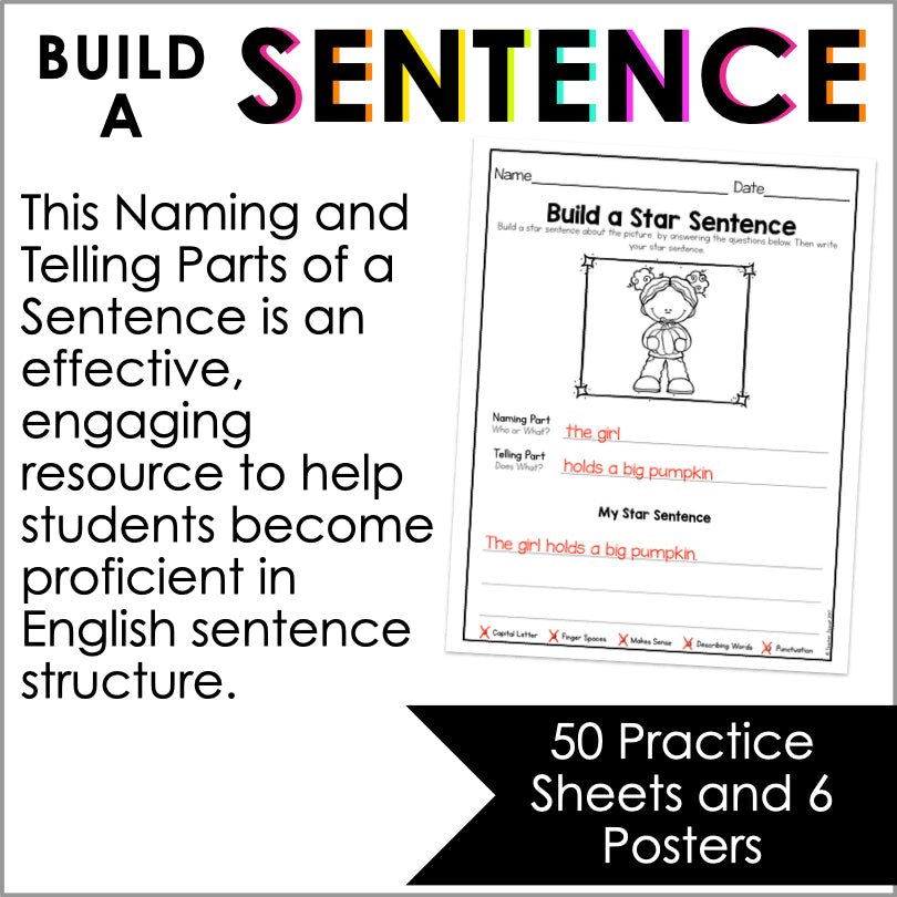 Sentence Writing Fall - Naming and Telling Parts - Sentence Structure - Teacher Jeanell