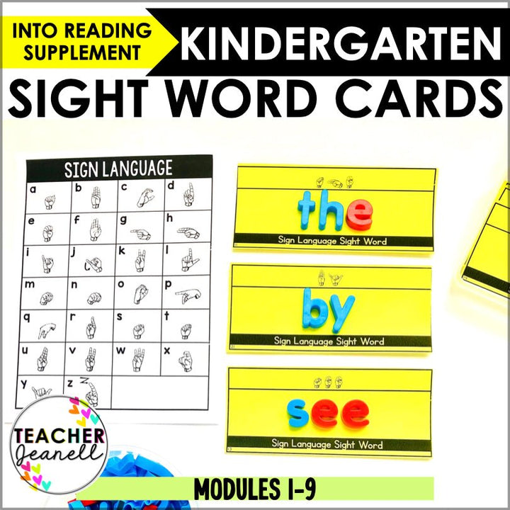 Sign Language Sight Words Task Cards | HMH Into Reading Kindergarten Modules 1-9 Supplement - Teacher Jeanell