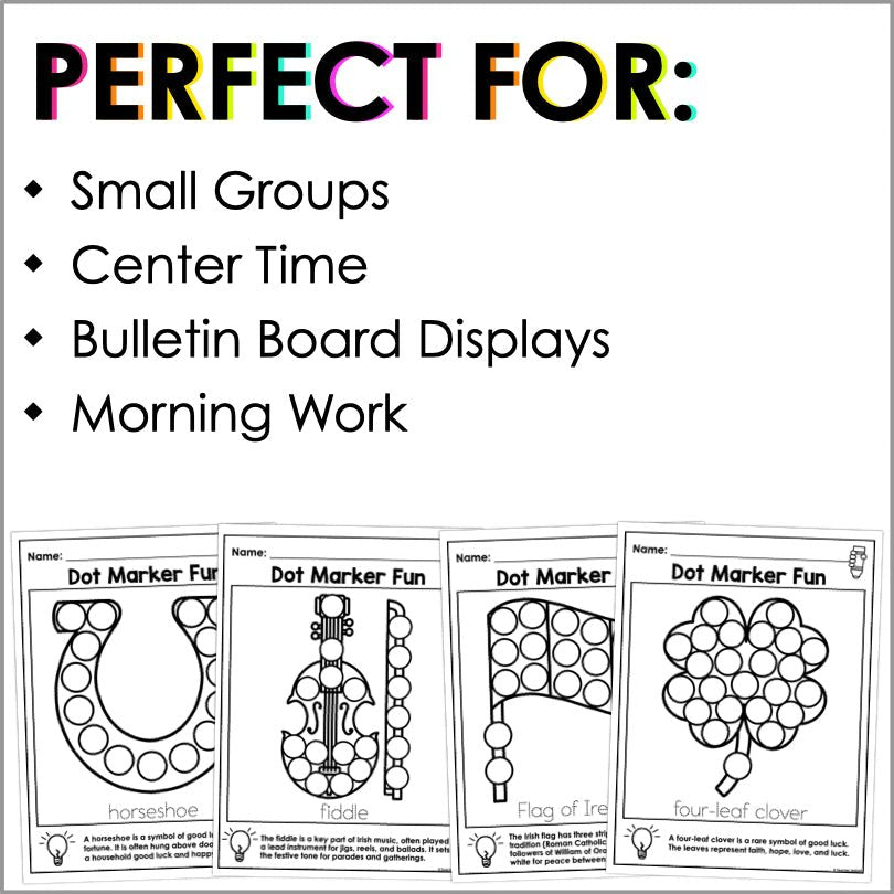 St. Patrick's Day Dot Marker Activity Sheets | Fine Motor Activities - Teacher Jeanell