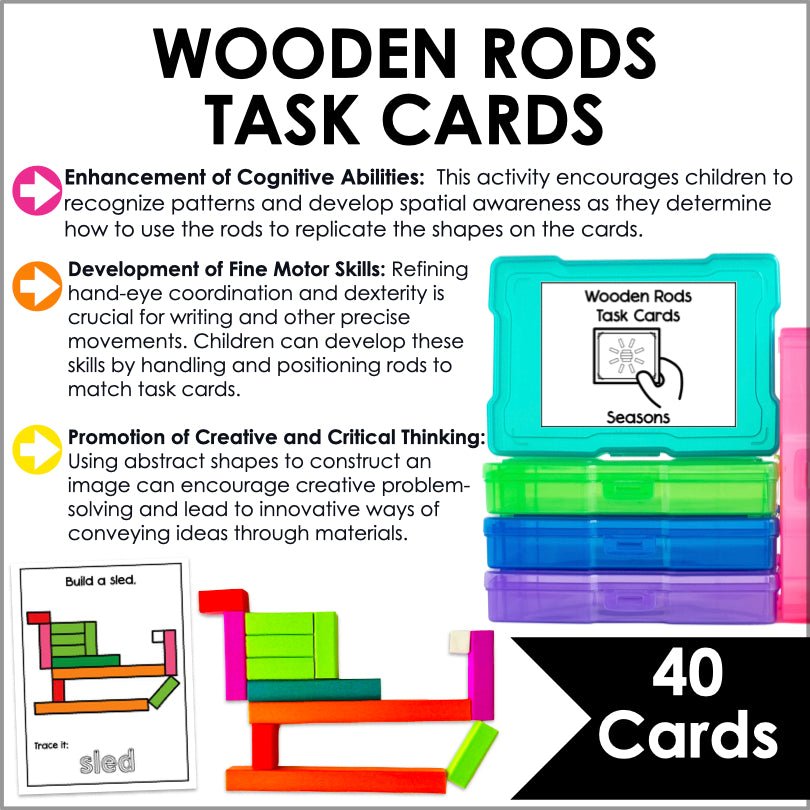 Wooden Rods Task Cards Seasons - Teacher Jeanell